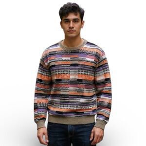VINTAGE Pronto Uomo Sweater Multicolor Geometric Print Made in Italy XL